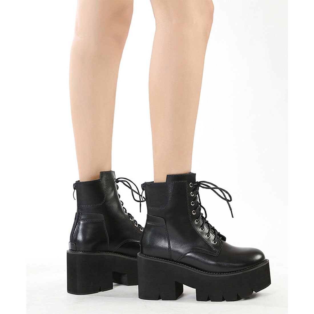 Race Ladies Lace Ladies Thick Sole Volume Lace-up Short Boots