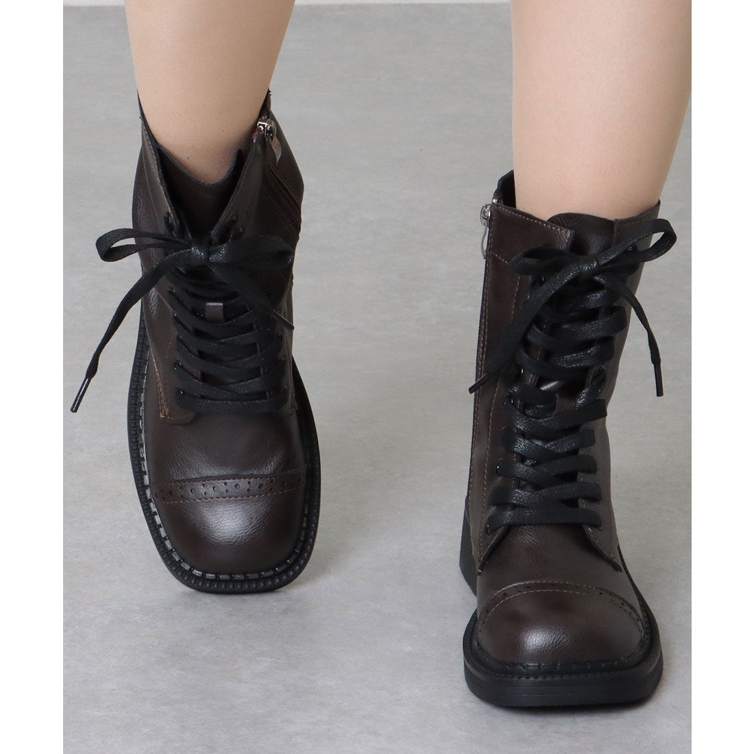 レースレディース Lace Ladies レザー調 レースアップ ローヒール ショート ブーツ