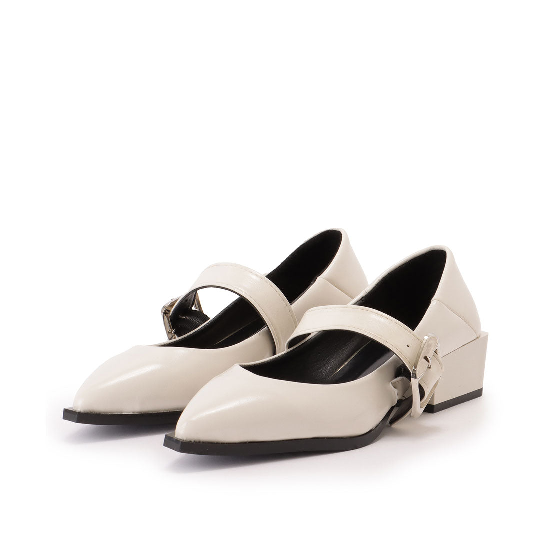 Race Ladies Lace Ladies Wide Belt Leather-like Low Heel Pumps