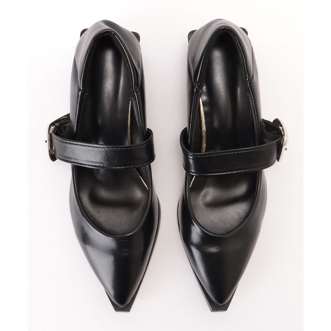 Race Ladies Lace Ladies Wide Belt Leather-like Low Heel Pumps
