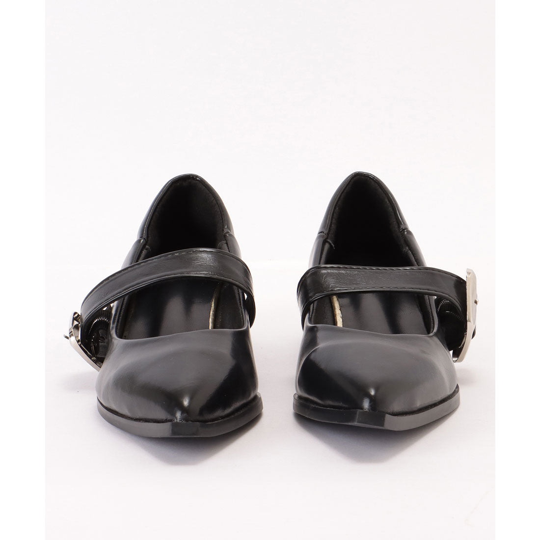 Race Ladies Lace Ladies Wide Belt Leather-like Low Heel Pumps