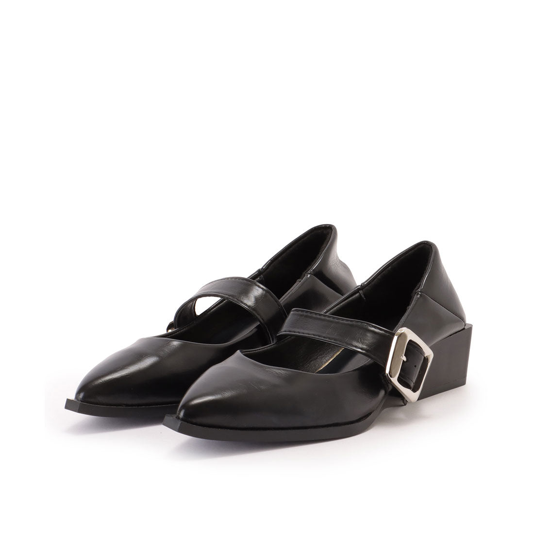 Race Ladies Lace Ladies Wide Belt Leather-like Low Heel Pumps