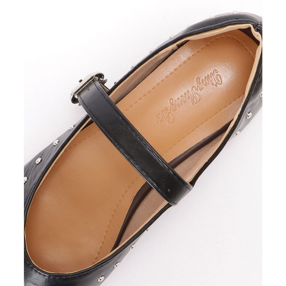 レースレディース Lace Ladies レザー調 スタッズ付き ラウンド ストラップ パンプス