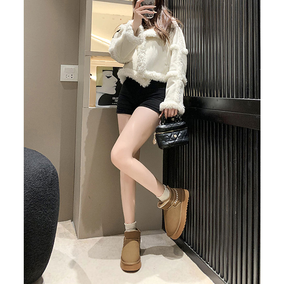 Race Ladies Lace Ladies Inner Fur Thick Sole Flat Mouton-style Boots