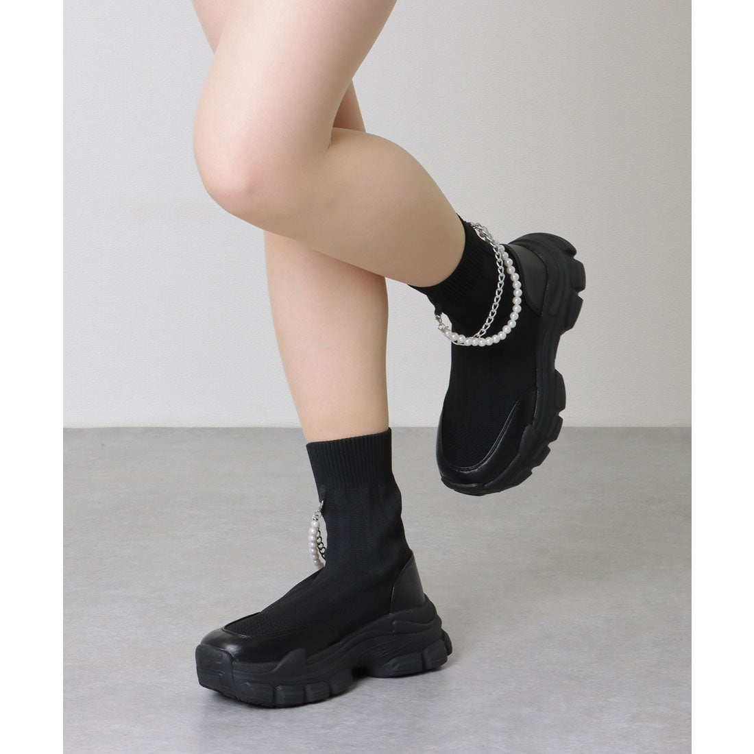 レースレディース Lace Ladies 2WAY パール アンクレット付きドッキング 厚底 ショート ブーツ