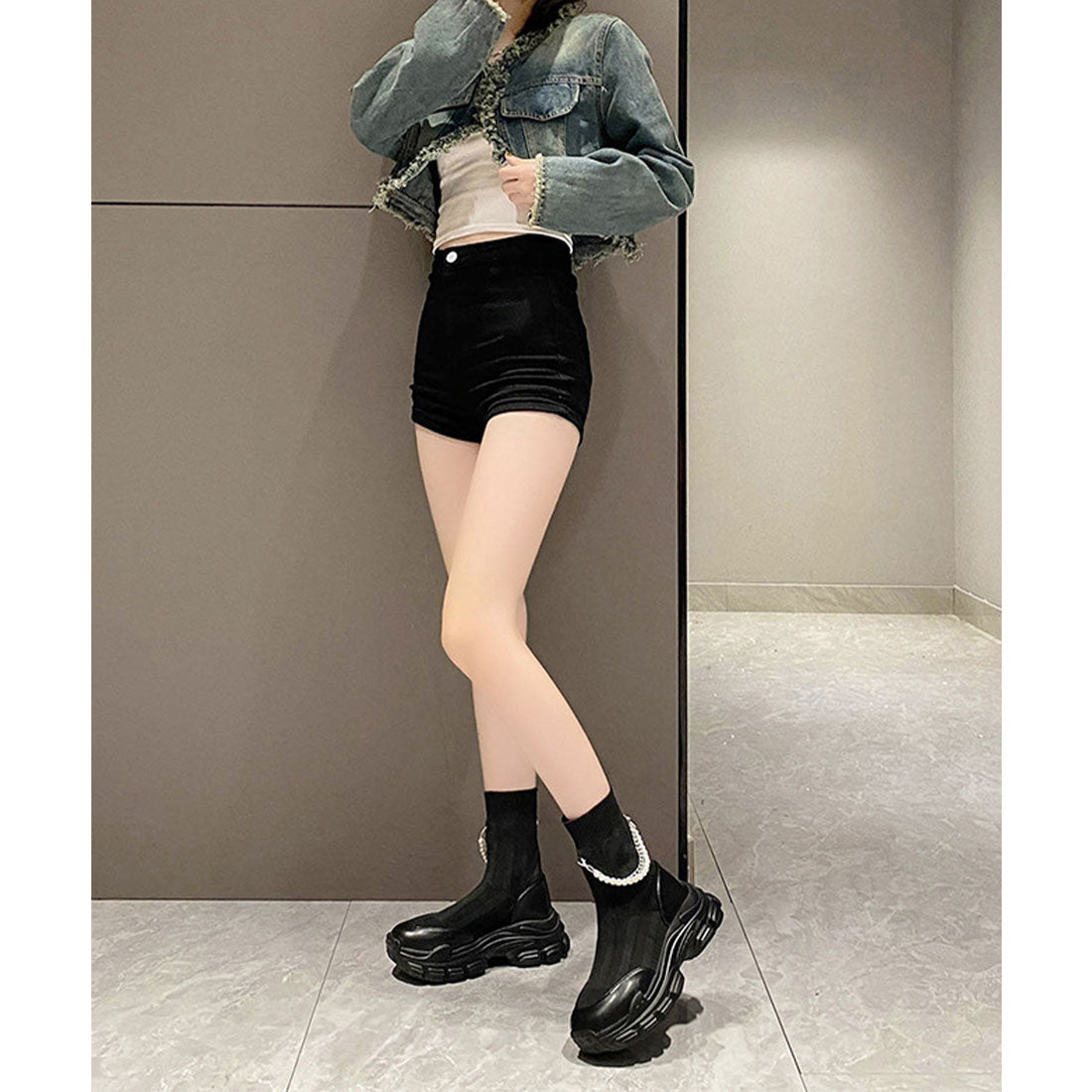 レースレディース Lace Ladies 2WAY パール アンクレット付きドッキング 厚底 ショート ブーツ