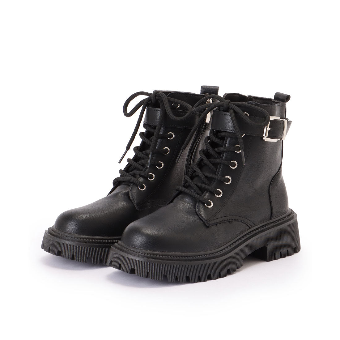 Lace Ladies Leather-like Belted Lace-up Short Boots