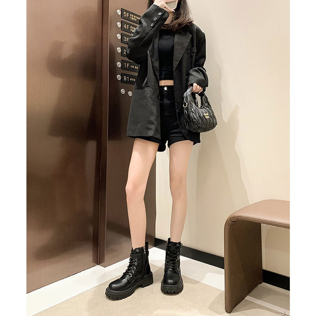 Lace Ladies Leather-like Belted Lace-up Short Boots