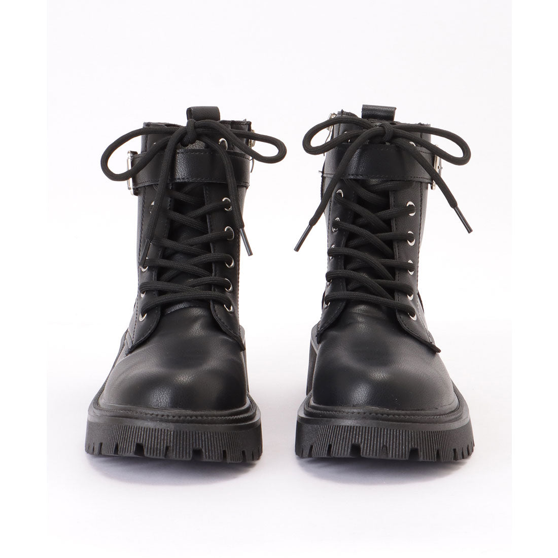 Lace Ladies Leather-like Belted Lace-up Short Boots