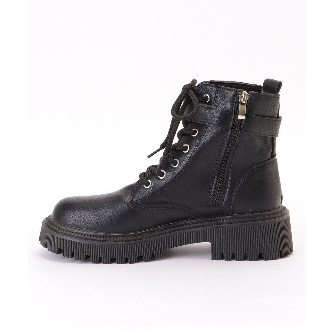 Lace Ladies Leather-like Belted Lace-up Short Boots
