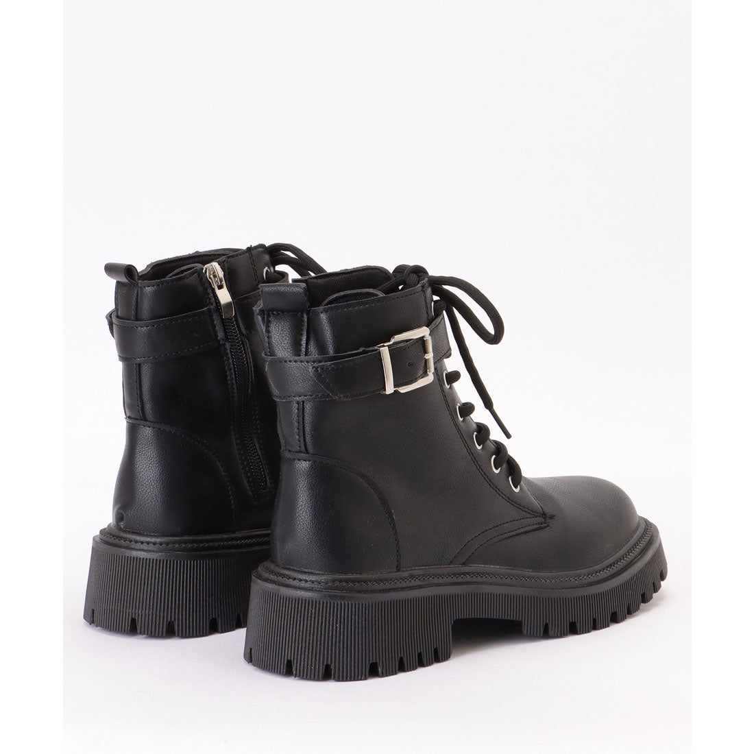 Lace Ladies Leather-like Belted Lace-up Short Boots