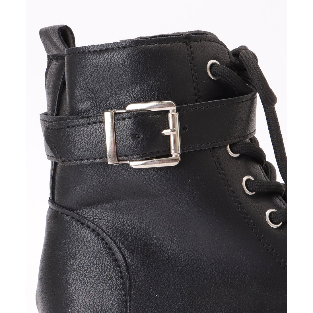 Lace Ladies Leather-like Belted Lace-up Short Boots