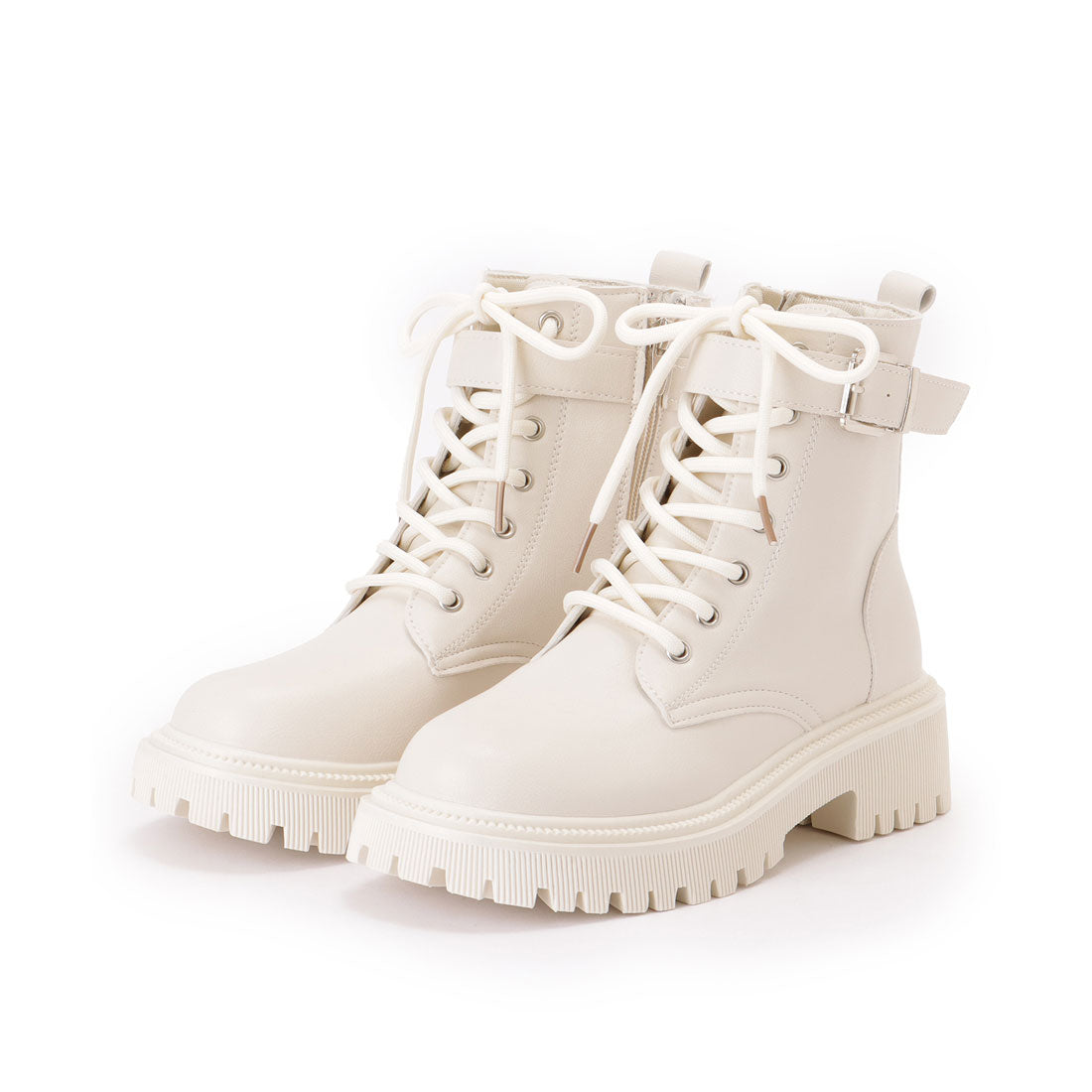 Lace Ladies Leather-like Belted Lace-up Short Boots