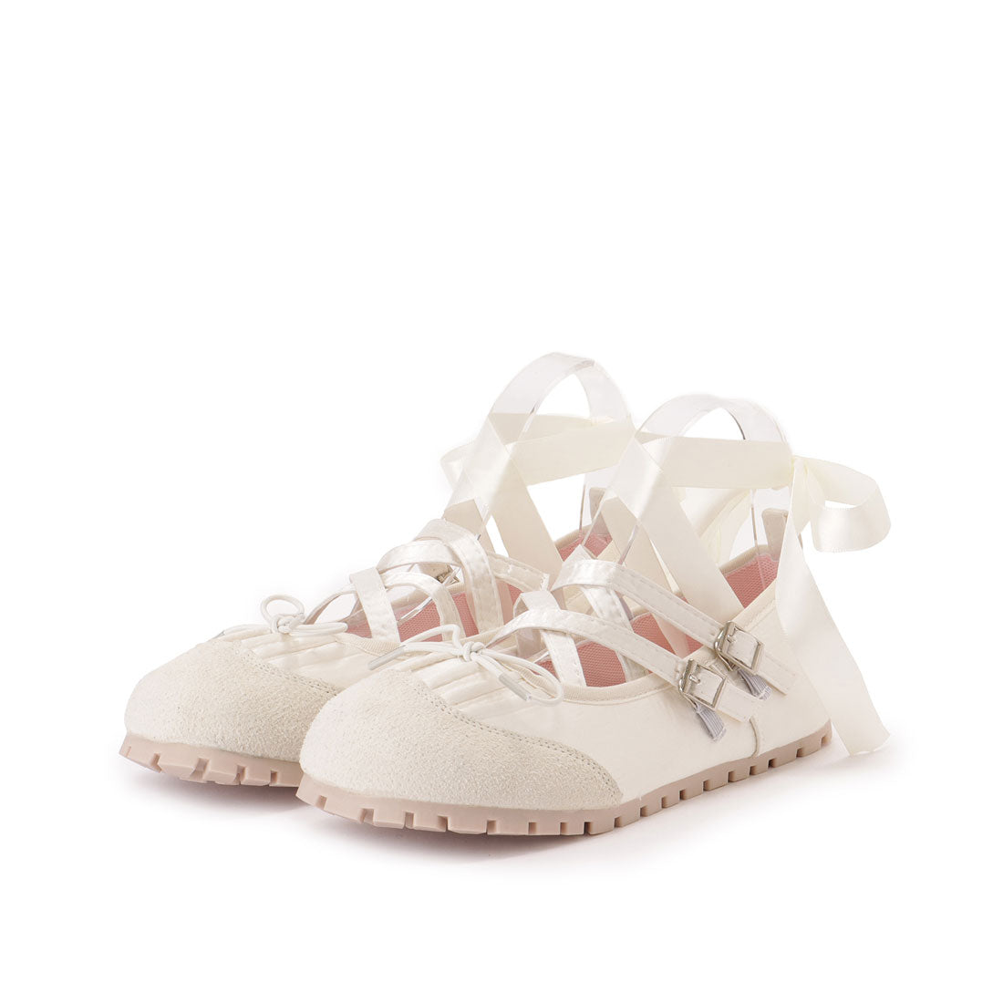 Lace Ladies Leather-like Cross Strap Lace-up Ballet Shoes