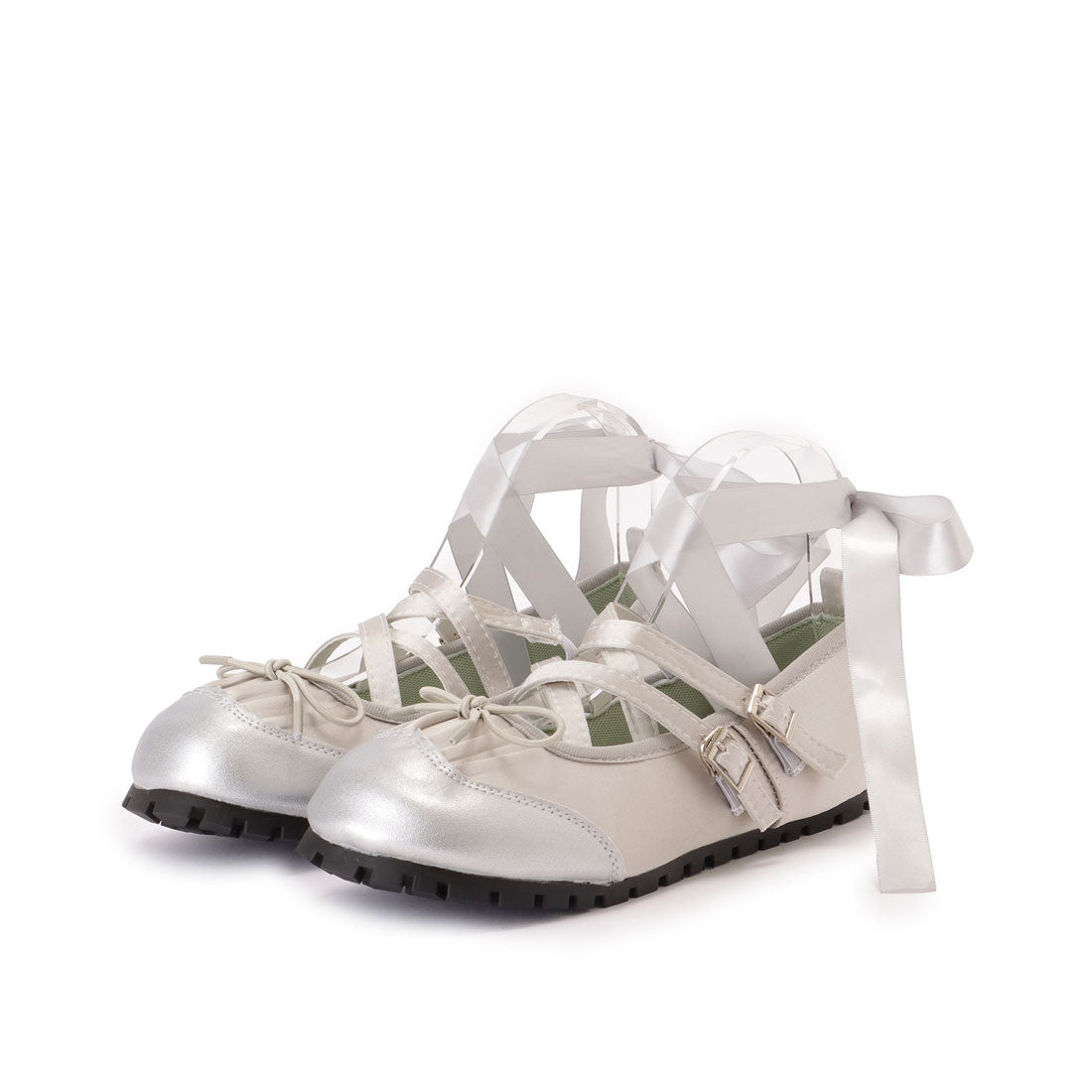 Lace Ladies Leather-like Cross Strap Lace-up Ballet Shoes