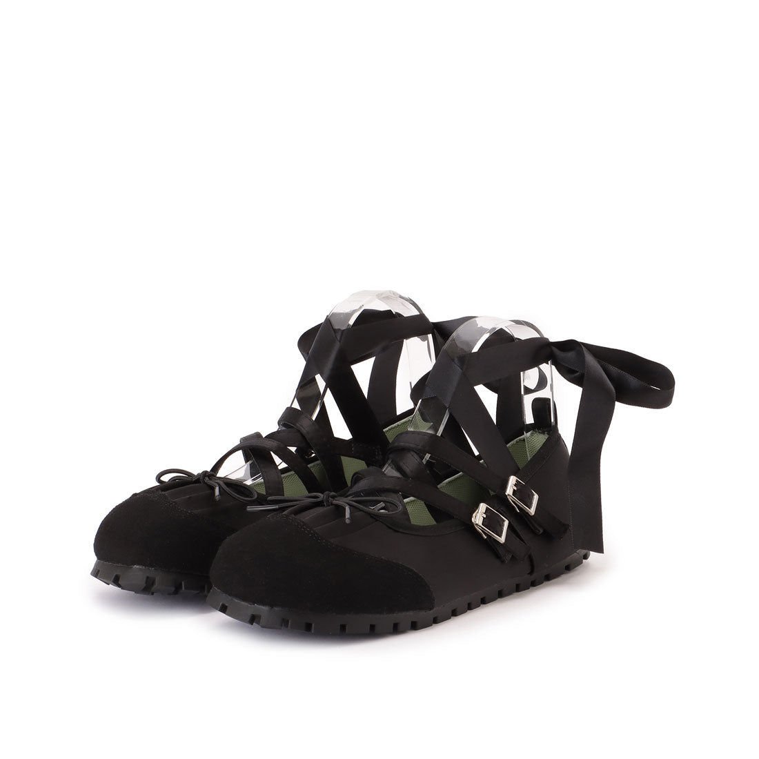 Lace Ladies Leather-like Cross Strap Lace-up Ballet Shoes