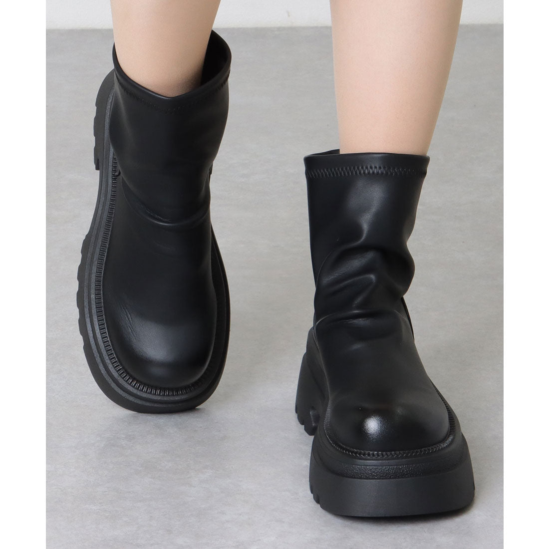 レースレディース Lace Ladies バックファスナー レザー調 厚底 ショート ブーツ