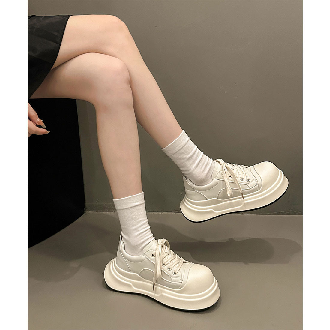 蕾絲女士 Lace Ladies 體積 圓頭 厚底 鞋帶 運動鞋