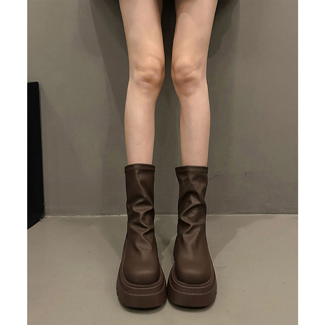 Race Ladies Lace Ladies Solid Color Thick Sole Round Short Boots