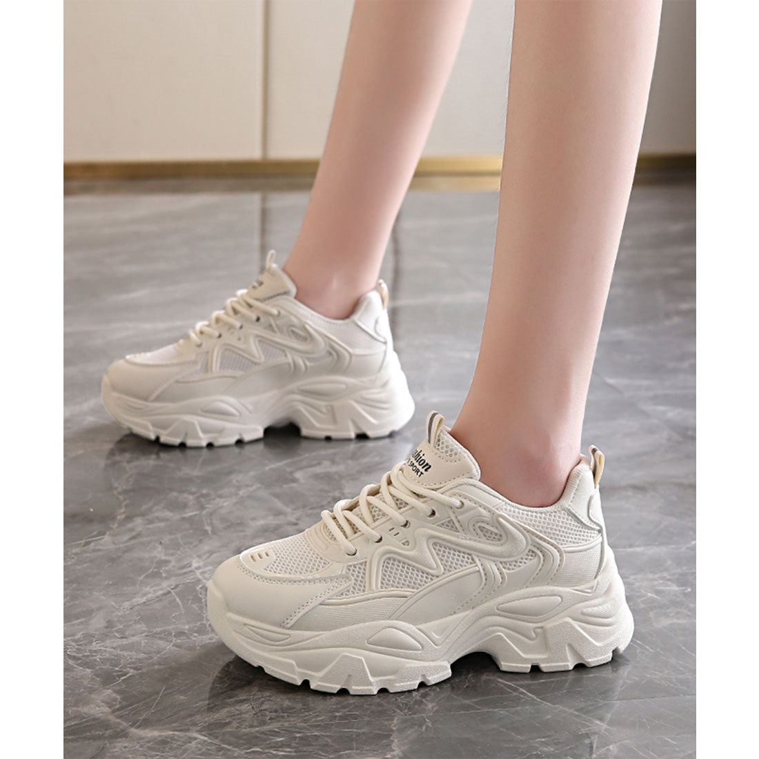 Lace Ladies Pull Strap Volume Mesh Thick Sole Sneakers
