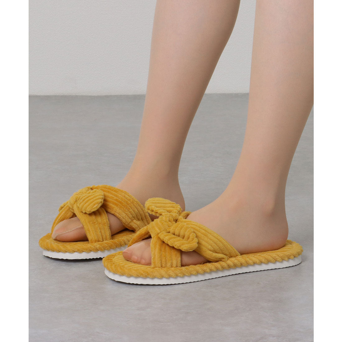 Lace Ladies Corduroy Ribbon Open Room Slippers