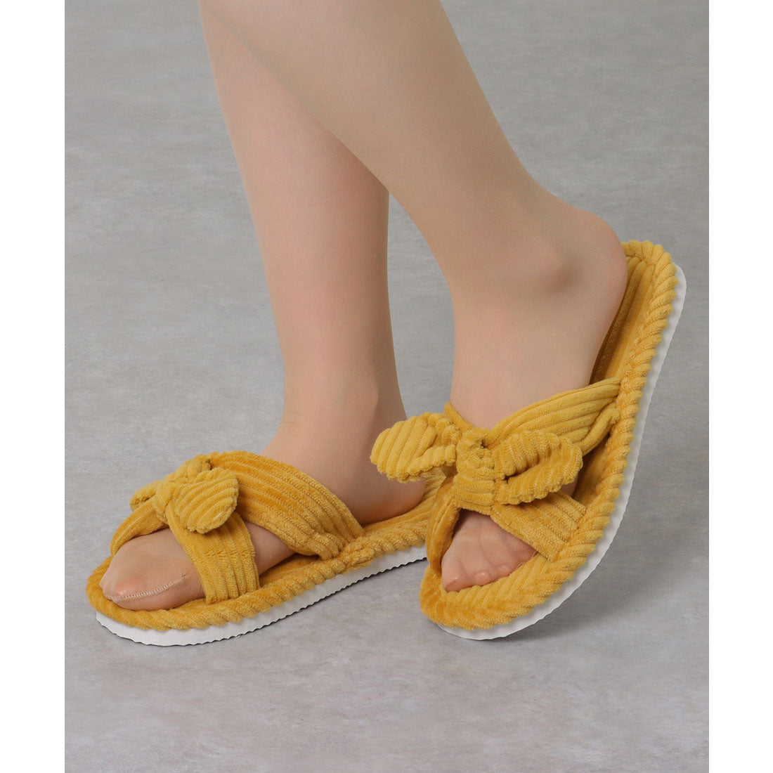 Lace Ladies Corduroy Ribbon Open Room Slippers