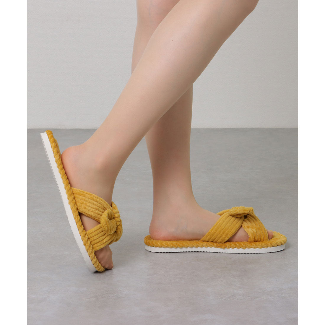 Lace Ladies Corduroy Ribbon Open Room Slippers