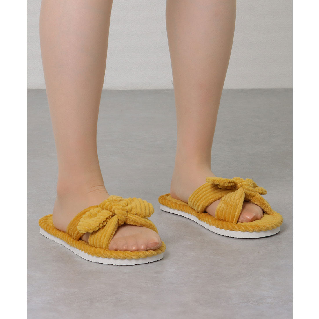 Lace Ladies Corduroy Ribbon Open Room Slippers