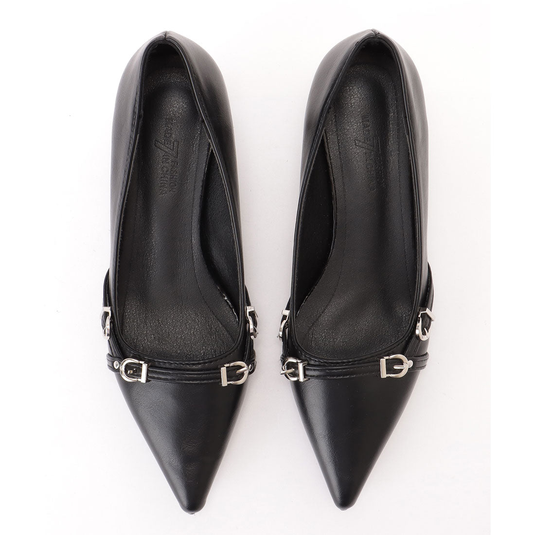 レースレディース Lace Ladies レザー調 ダブル ベルト ポインテッド パンプス （シルバー） シルバー