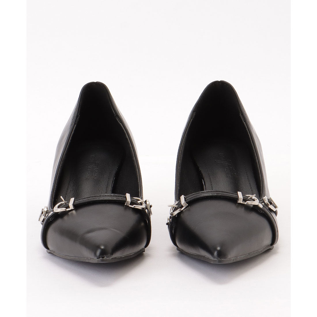 レースレディース Lace Ladies レザー調 ダブル ベルト ポインテッド パンプス （シルバー） シルバー