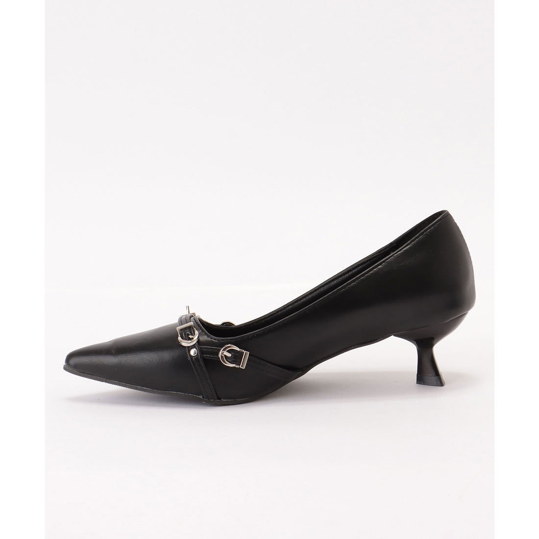 レースレディース Lace Ladies レザー調 ダブル ベルト ポインテッド パンプス （シルバー） シルバー