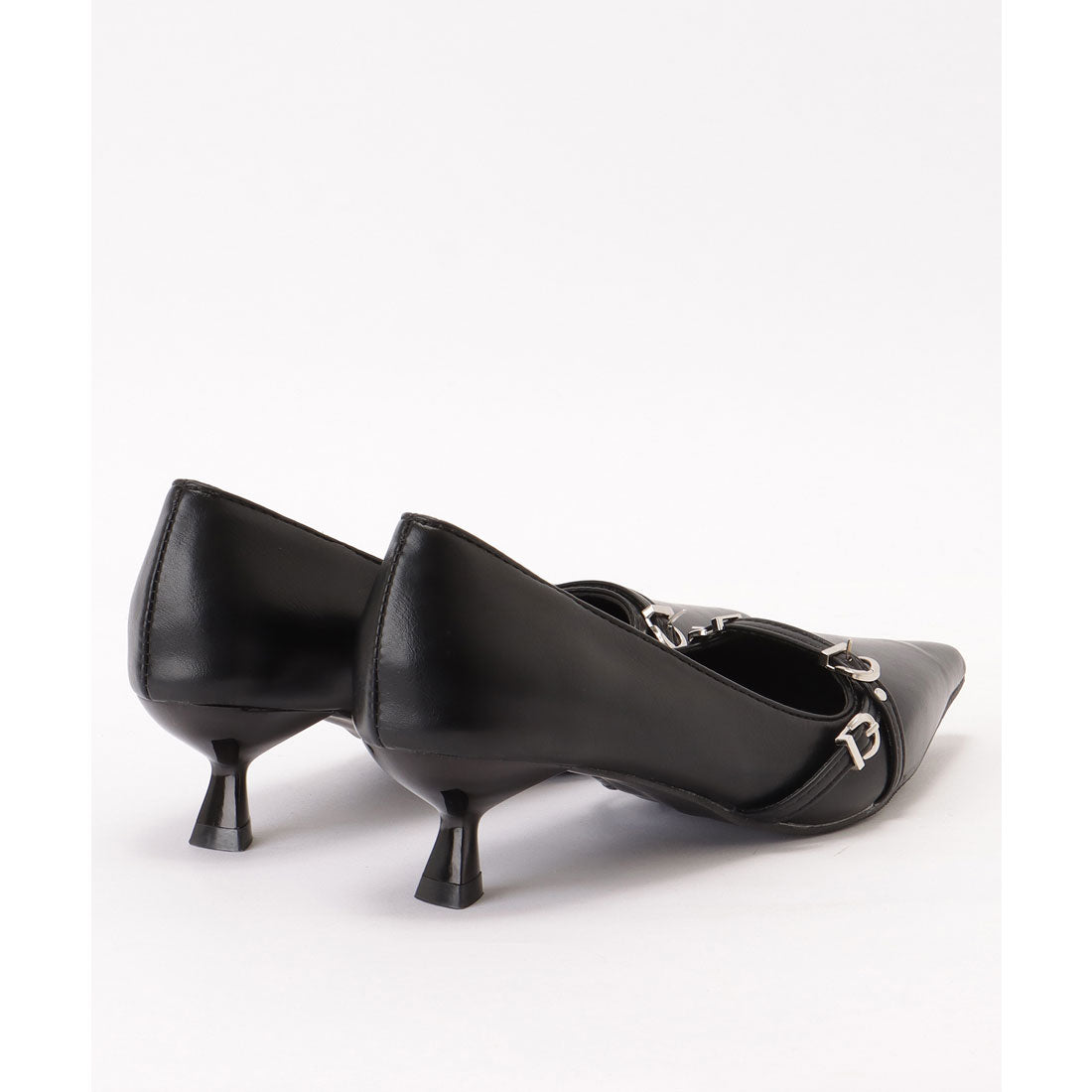 レースレディース Lace Ladies レザー調 ダブル ベルト ポインテッド パンプス （シルバー） シルバー