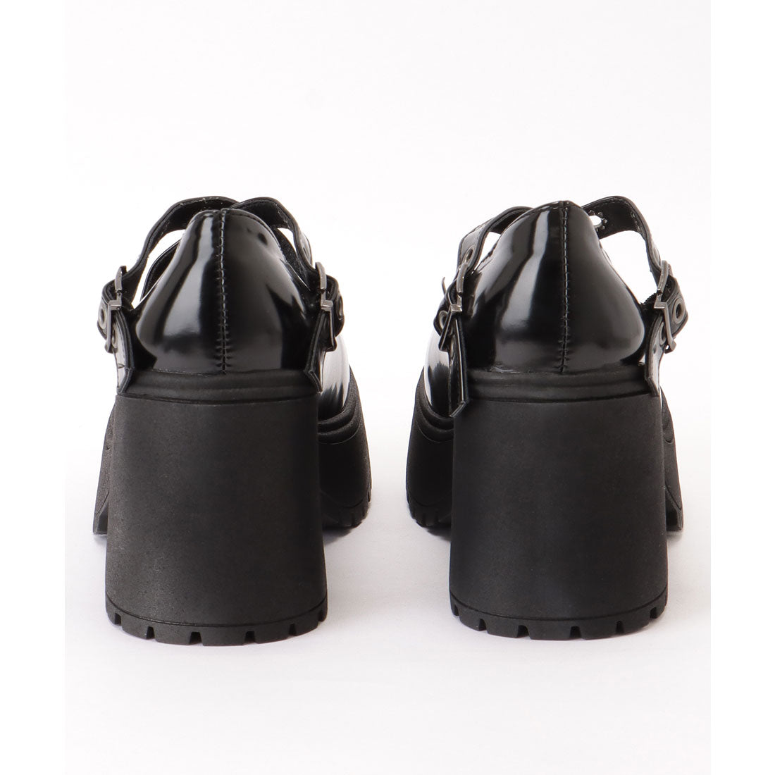 レースレディース Lace Ladies エナメル風 厚底 ハイヒール スタッズ ベルト シューズ （ブラック） ブラック