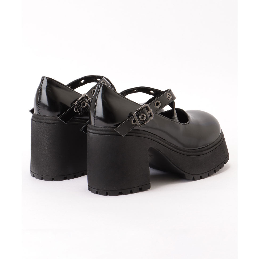 レースレディース Lace Ladies エナメル風 厚底 ハイヒール スタッズ ベルト シューズ （ブラック） ブラック