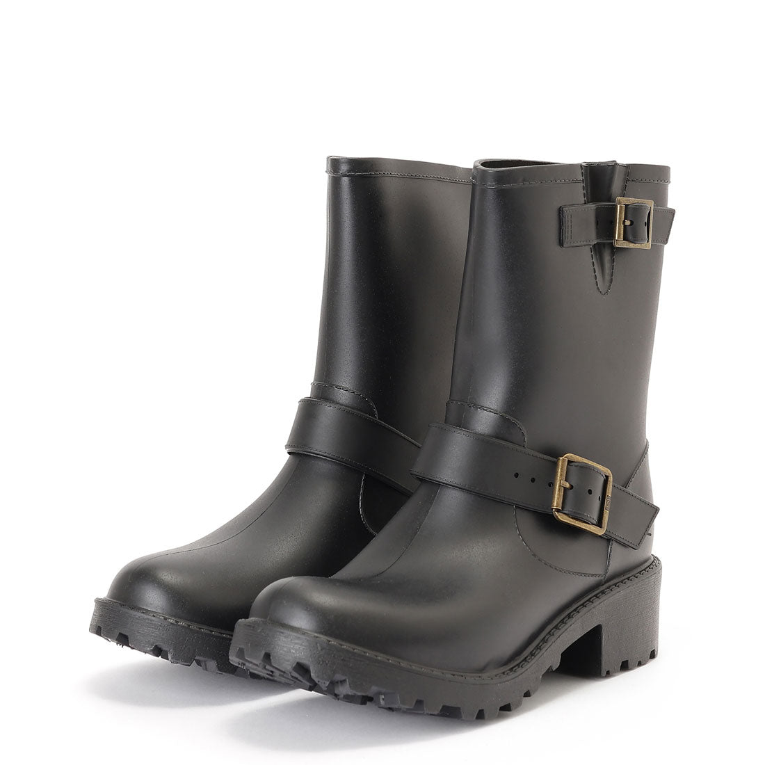 レースレディース Lace Ladies ラバー素材 ベルト付き ミドル レイン ブーツ （ブラック） ブラック