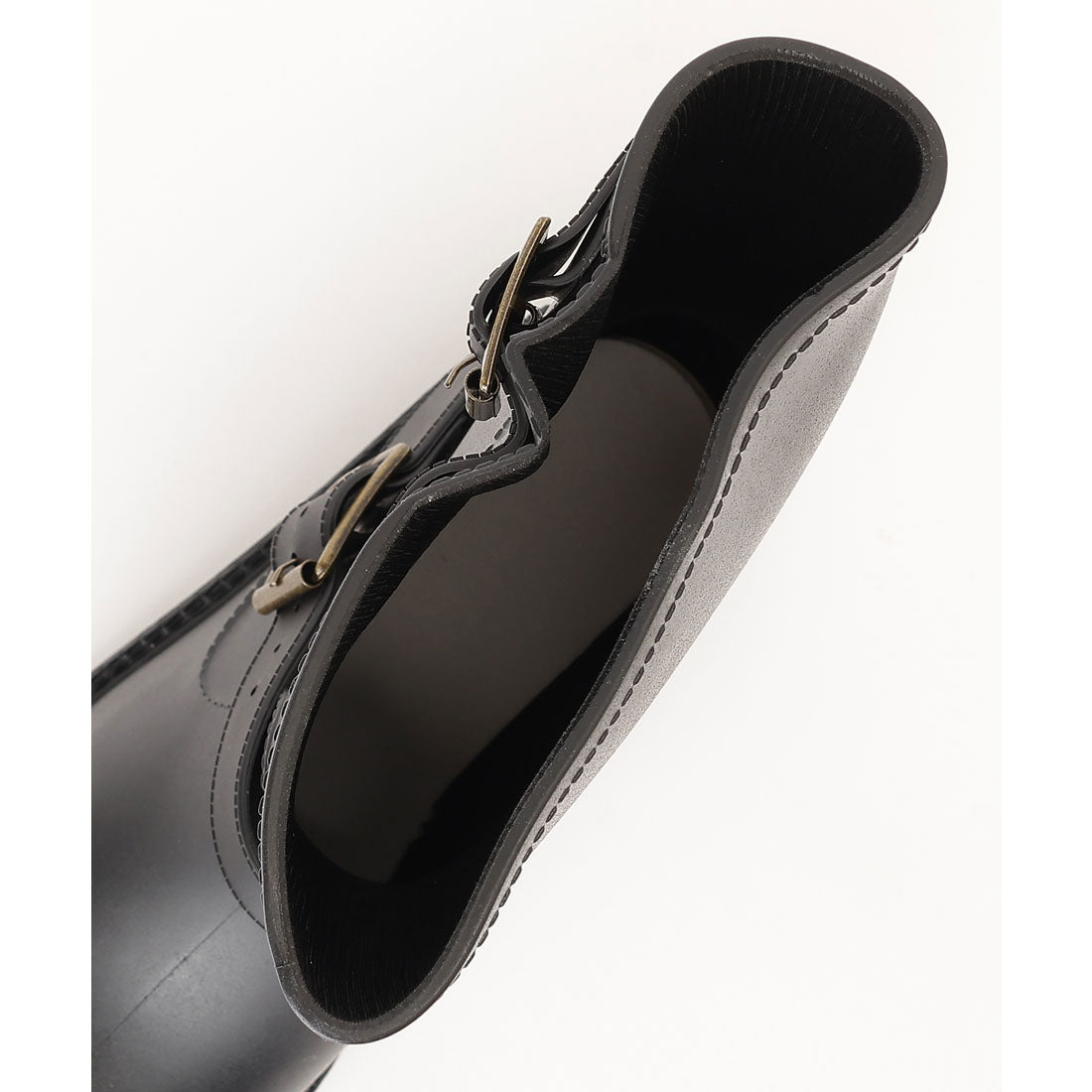 レースレディース Lace Ladies ラバー素材 ベルト付き ミドル レイン ブーツ （ブラック） ブラック