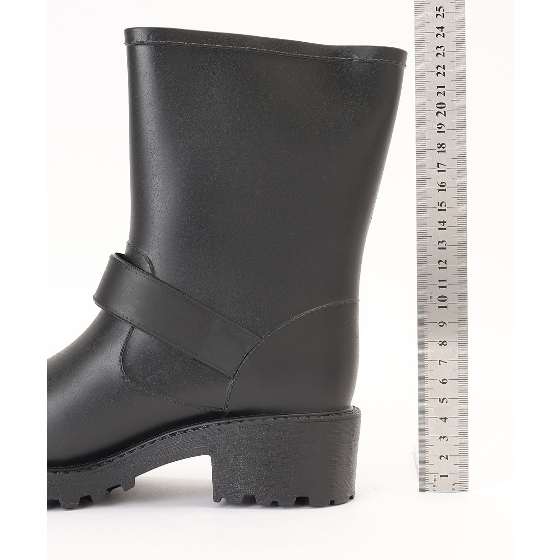 レースレディース Lace Ladies ラバー素材 ベルト付き ミドル レイン ブーツ （ブラック） ブラック