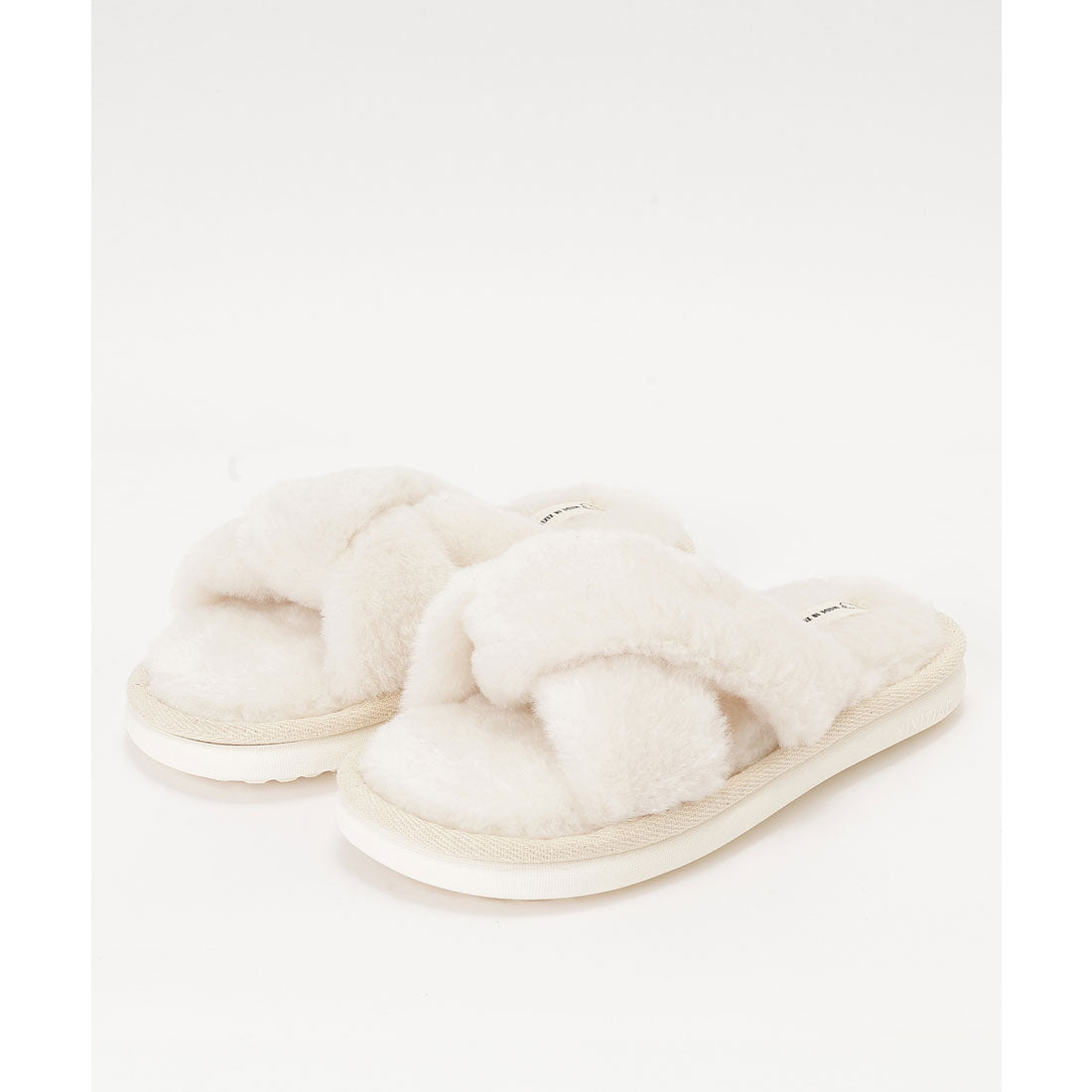 レースレディース Lace Ladies ファー ツイスト クロスデザイン フラット スリッパ ルームシューズ （ピンク） ピンク