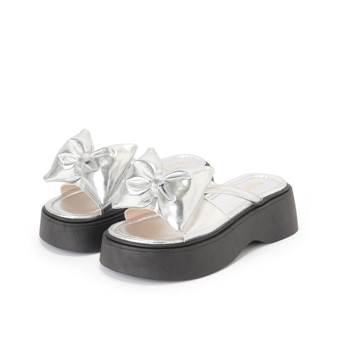 レースレディース Lace Ladies リボン トング風 プラットフォーム 厚底 サンダル （シルバー） シルバー