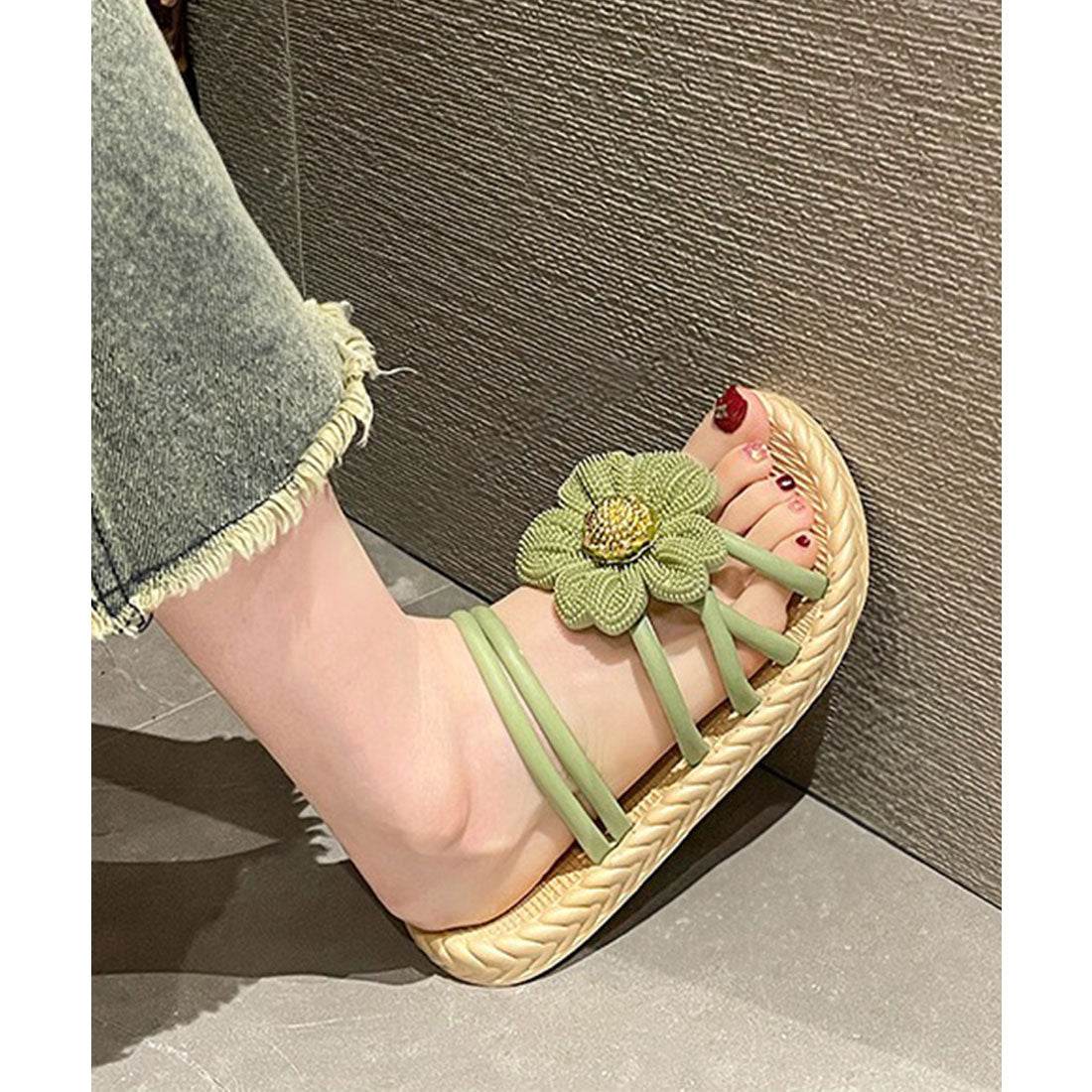 レースレディース Lace Ladies 2WAY ビッグ フラワー ストラップ エスパドリーユ風 サンダル （グリーン） グリーン