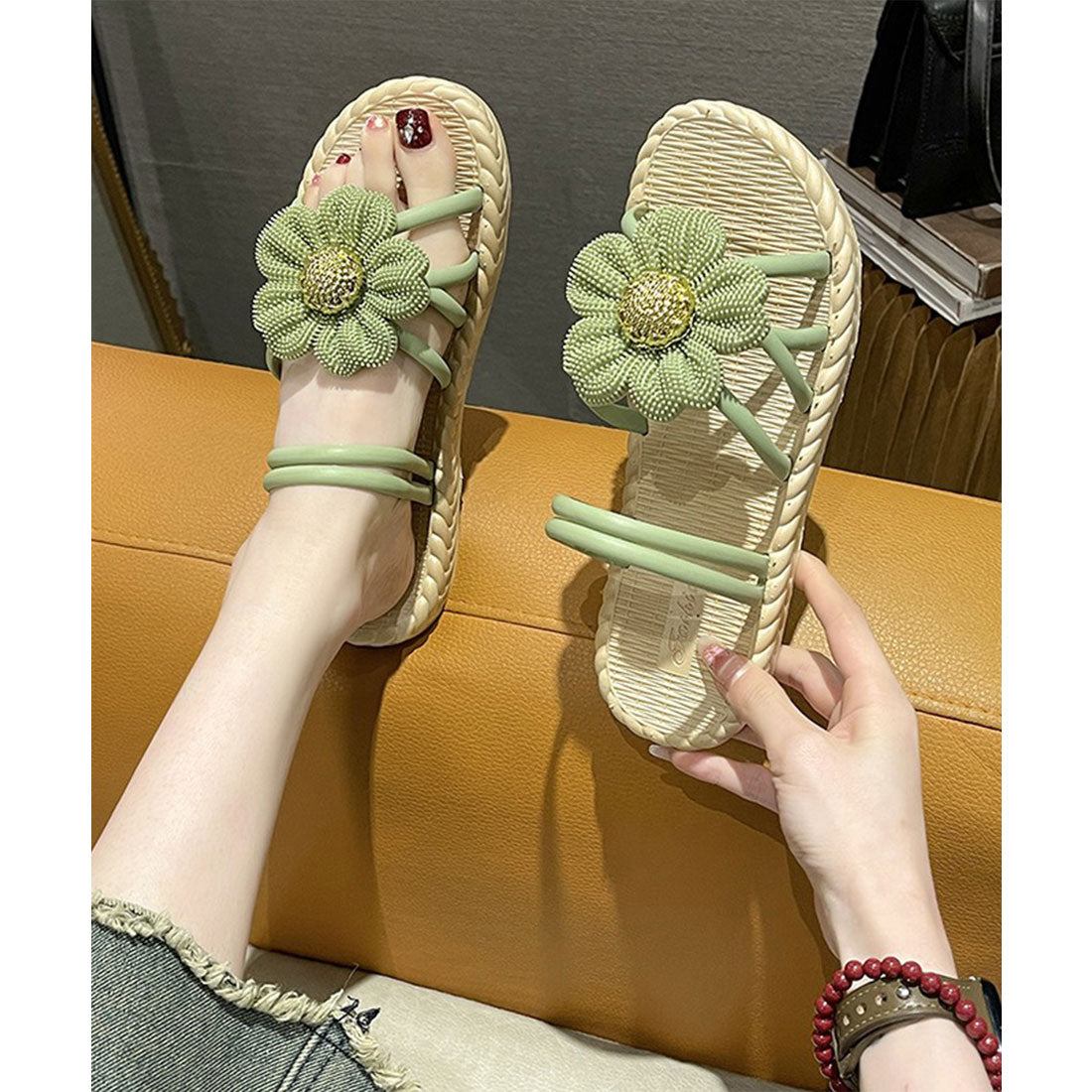 レースレディース Lace Ladies 2WAY ビッグ フラワー ストラップ エスパドリーユ風 サンダル （グリーン） グリーン