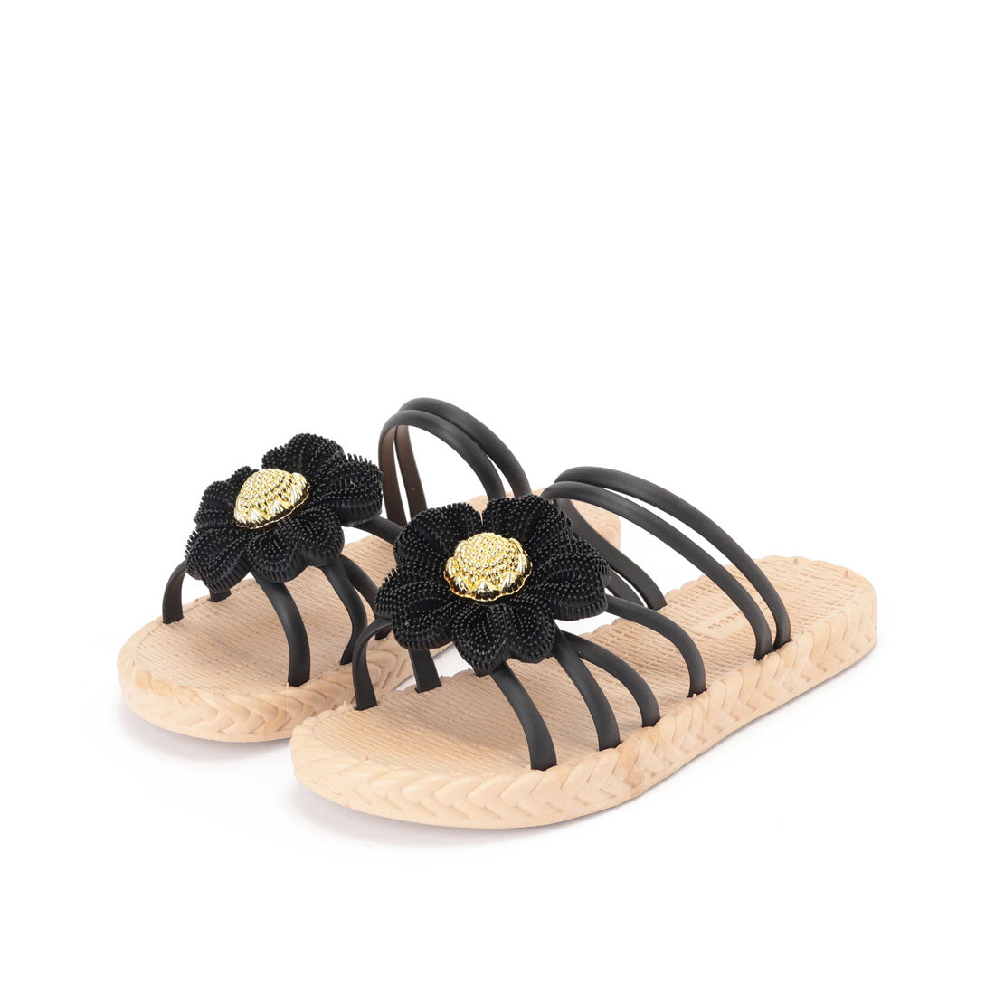 レースレディース Lace Ladies 2WAY ビッグ フラワー ストラップ エスパドリーユ風 サンダル （ブラック） ブラック
