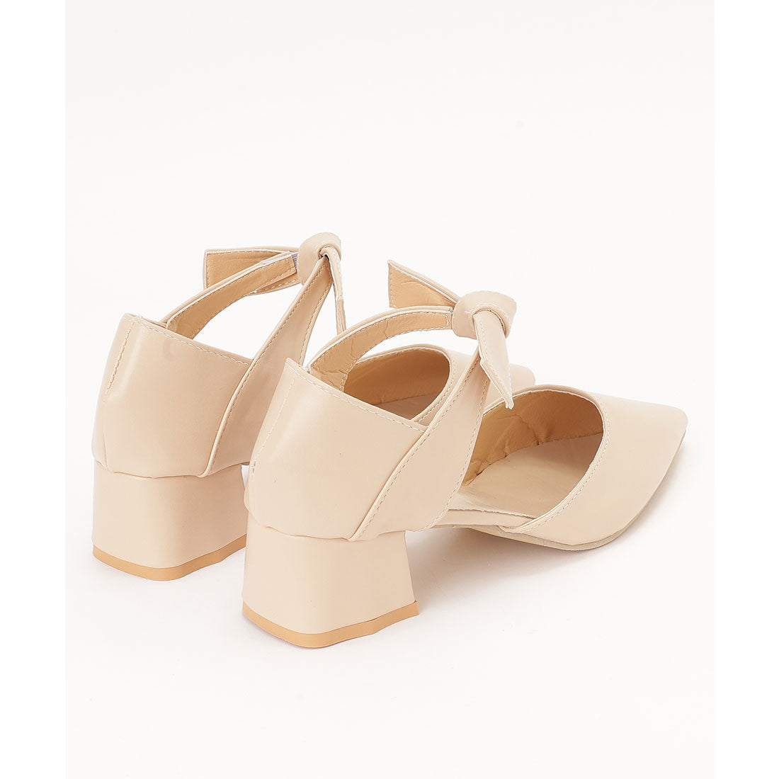 レースレディース Lace Ladies レザー調 リボン ストラップ ポインテッドトゥ ヒール パンプス （ベージュ） ベージュ