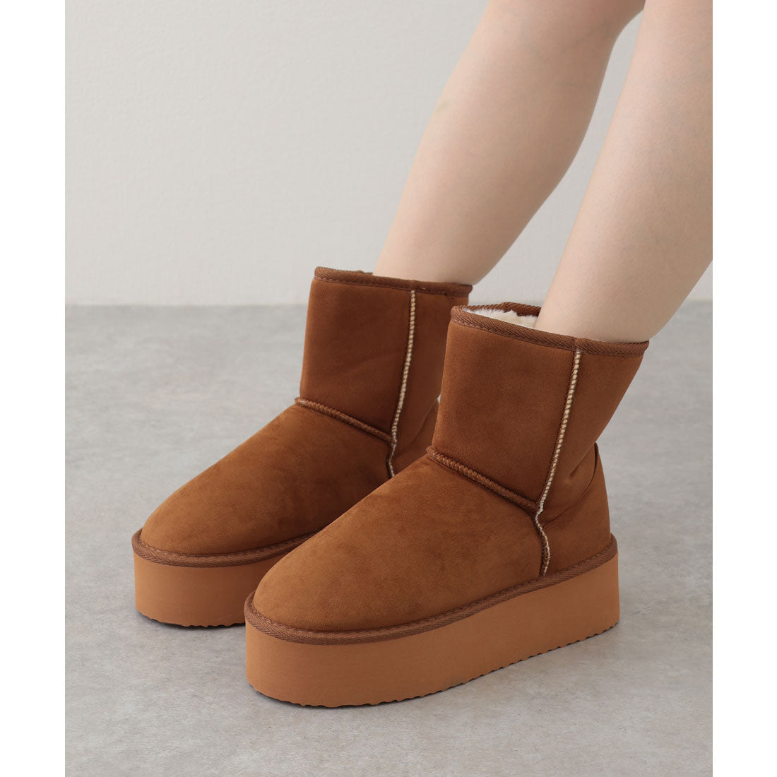 レースレディース Lace Ladies 5cm厚底 ムートン風 内ボア 厚底 ショート ブーツ （キャメル） キャメル