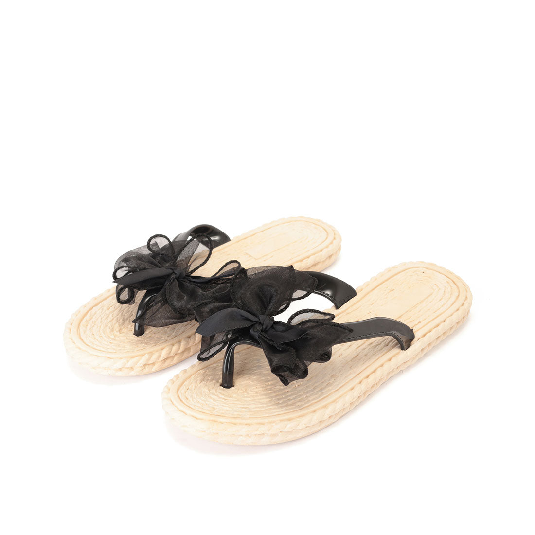 レースレディース Lace Ladies シフォン ビッグリボン トング エスパドリーユ サンダル （アイボリー） アイボリー