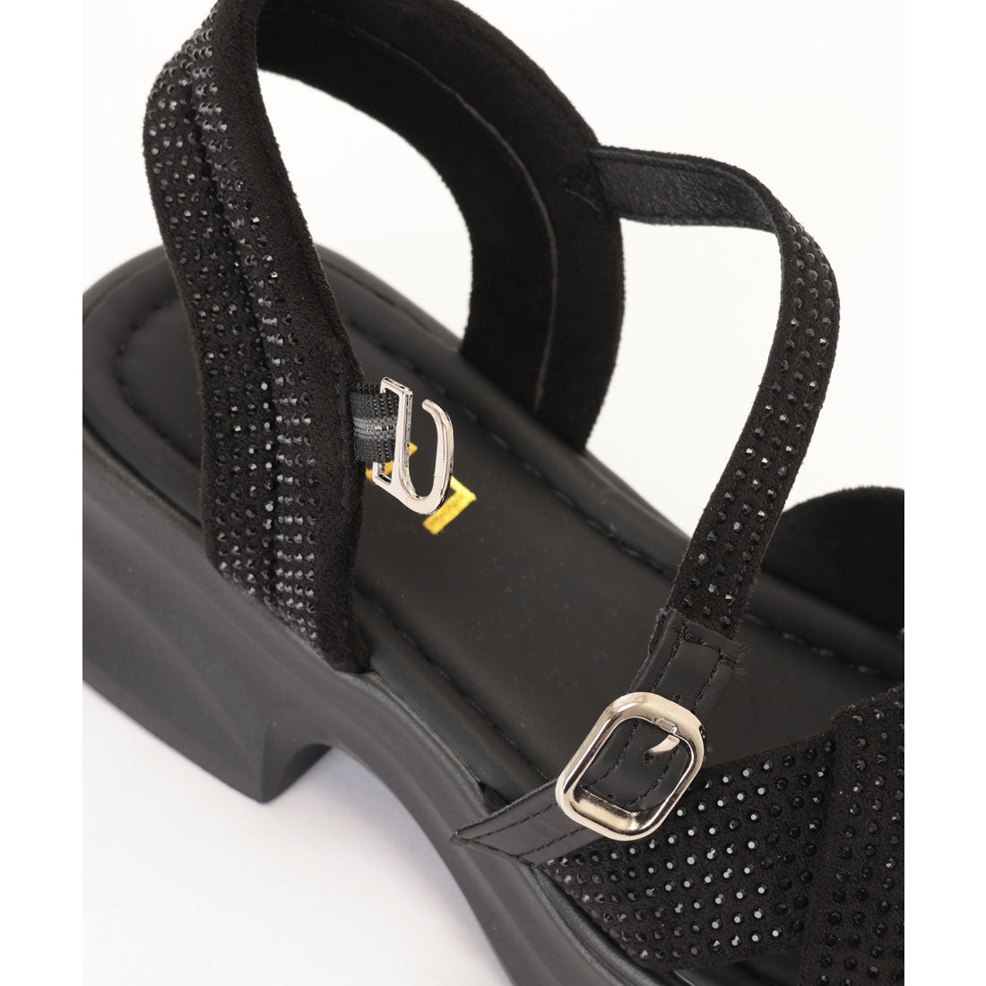 レースレディース Lace Ladies ラインストーン クロス ストラップ 厚底 サンダル （ブラック） ブラック