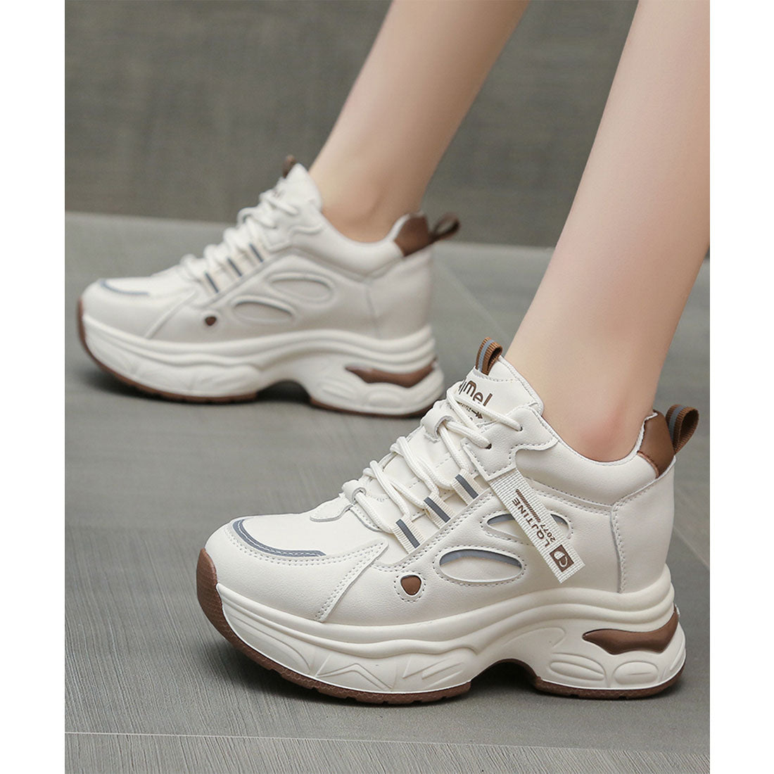 レースレディース Lace Ladies 厚底 レースアップ スポーツ スニーカー （アイボリー） アイボリー