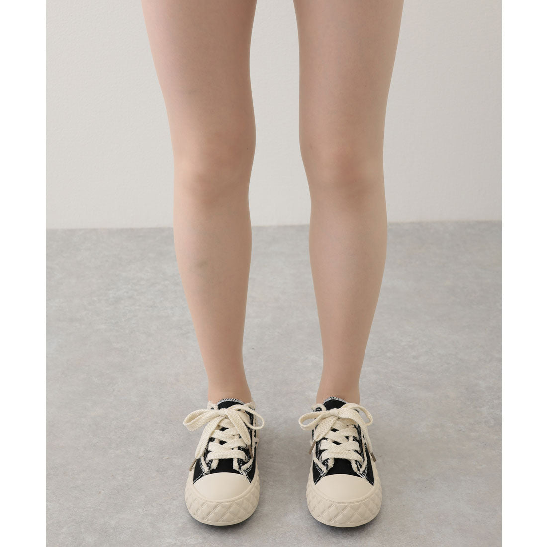レースレディース Lace Ladies レースアップ フリンジ 厚底 フラット スニーカー （ブラック） ブラック