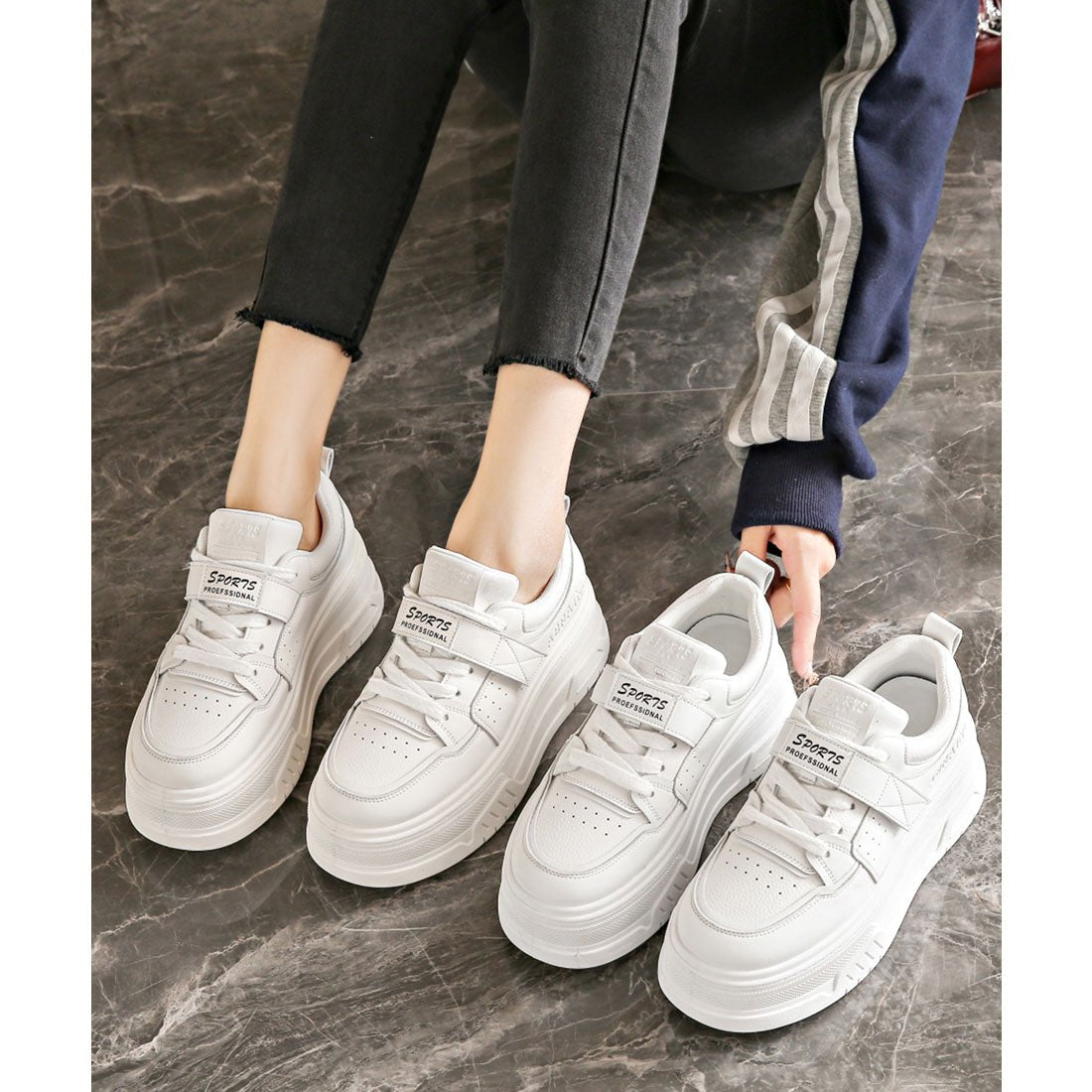 レースレディース Lace Ladies ベルクロ付き 厚底 レースアップ コート スニーカー （アイボリー） アイボリー