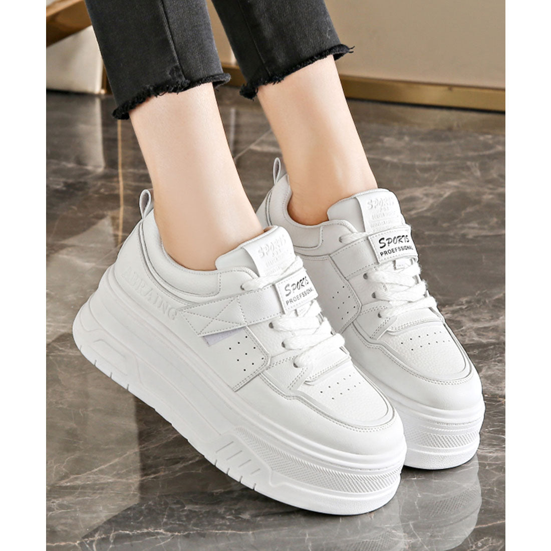 レースレディース Lace Ladies ベルクロ付き 厚底 レースアップ コート スニーカー （ホワイト） ホワイト